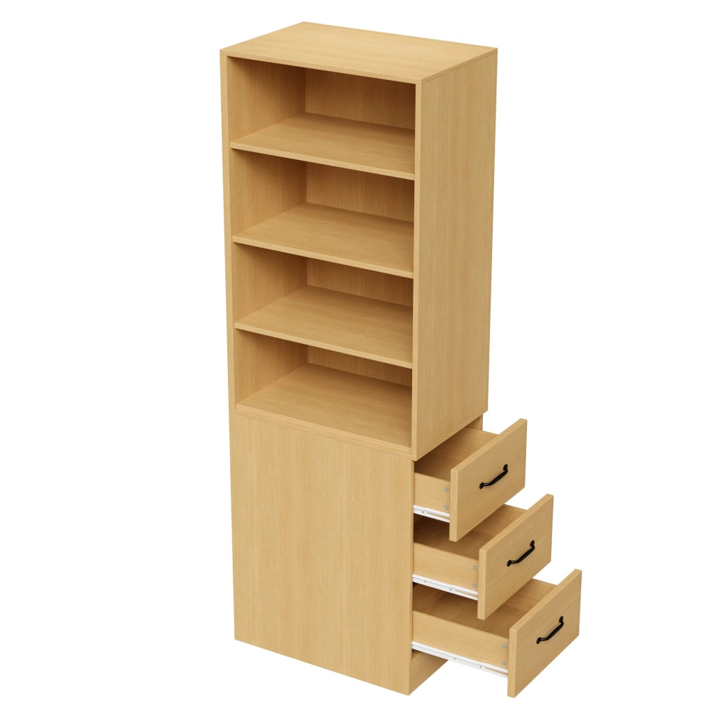 Libreria stretta in rovere 60x38x180 cm con 3 cassetti