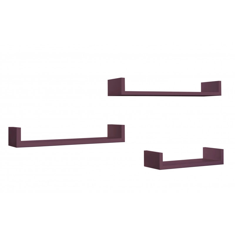 Set di 3 Mensole da Muro, Mensole Muro Design, Mensola da Parete, Viola Melanzana, 60x8 p15,5 cm, 50x8 p15,5 cm e 40x8 p15,5 cm - Calamita