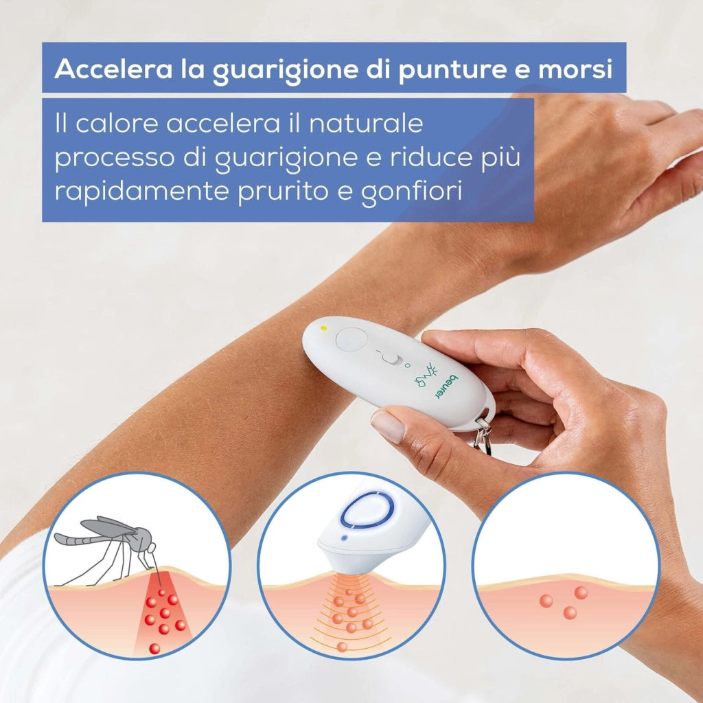 Beurer BR 10 - Dispositivo per punture d'insetto, con piastra in ceramica riscaldante, programma rapido da 3 s e alimentazione a batterie, colore Bianco
