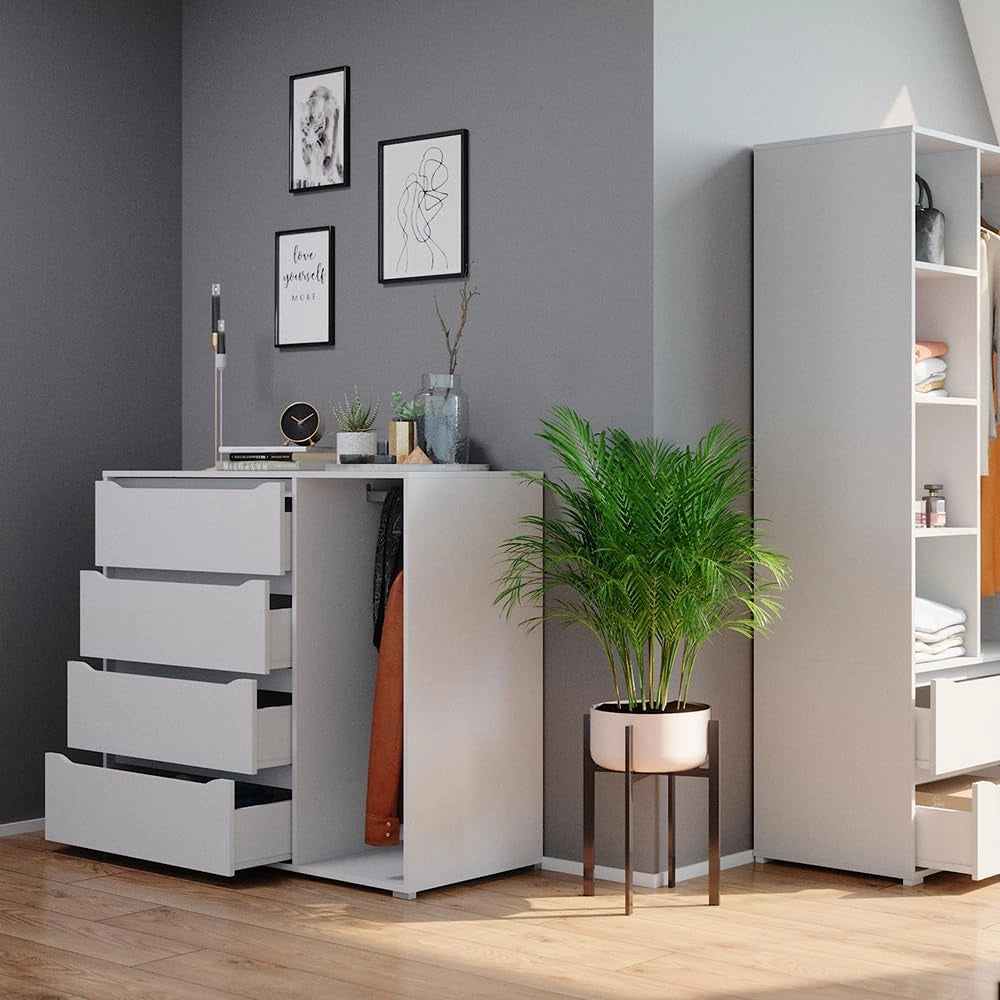 Cassettiera per camera da letto Ruben, Bianco, 48 x 101.9 cm, per riporre abiti e oggetti di uso quotidiano