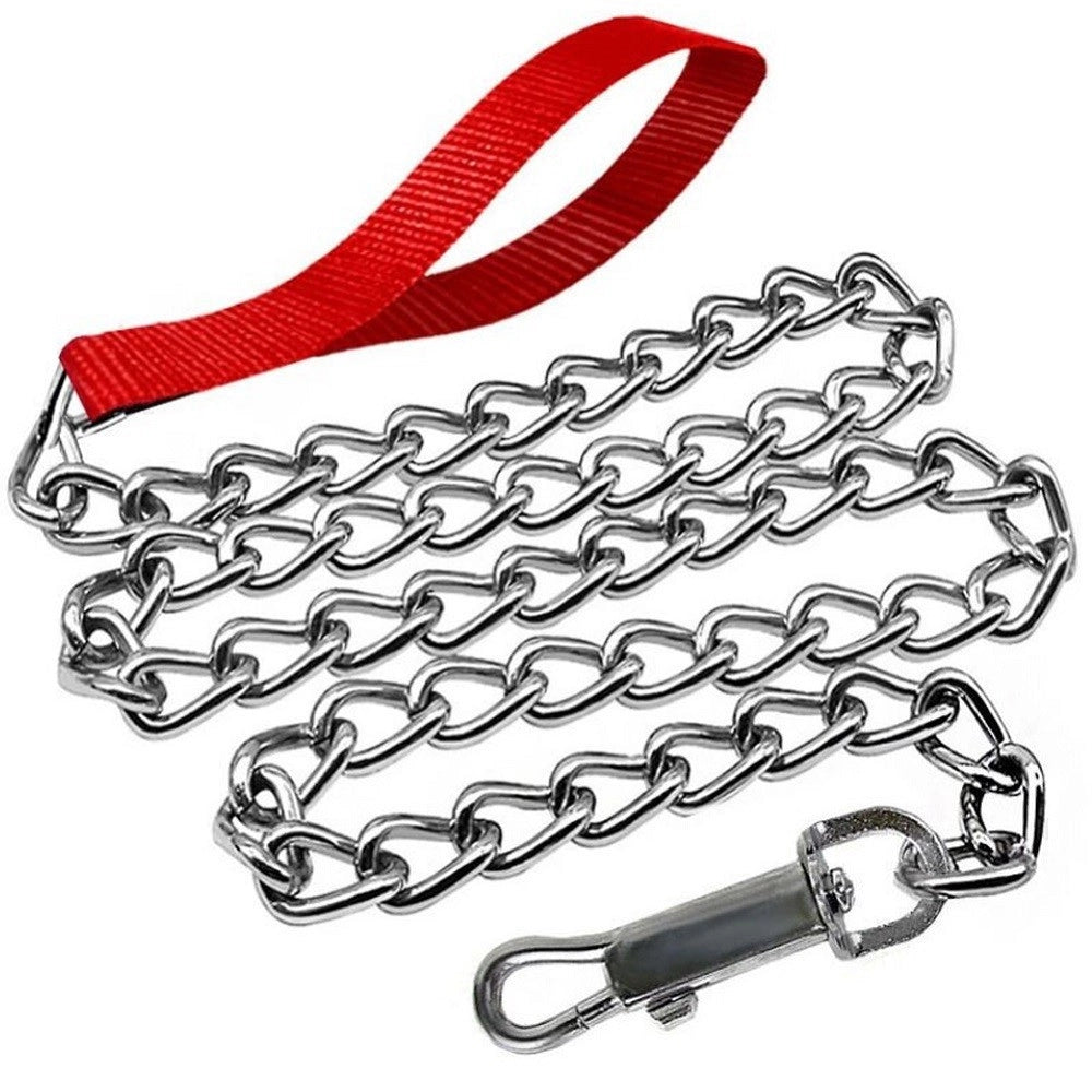 Trade Shop - Catena Per Cane Guinzaglio Cani 120x2x1,5cm Con Gancio Acciaio Maniglia Nylon -