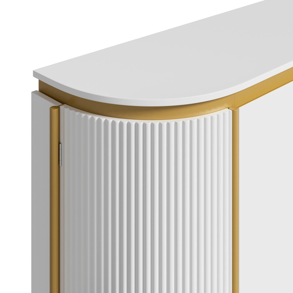 Credenza da 4 ante, mobile da ingresso, in MDF, con gambe in metallo, angoli arrotondati, colore bianco