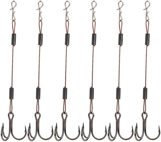 Set per Pescatori - 6 Pezzi - Gancio Triplo - Gancio per Pesci Recuperabile - Acciaio di Carbonio/Acciaio Inossidabile - Lunghezza Totale 8 cm - Ganci per Pesci