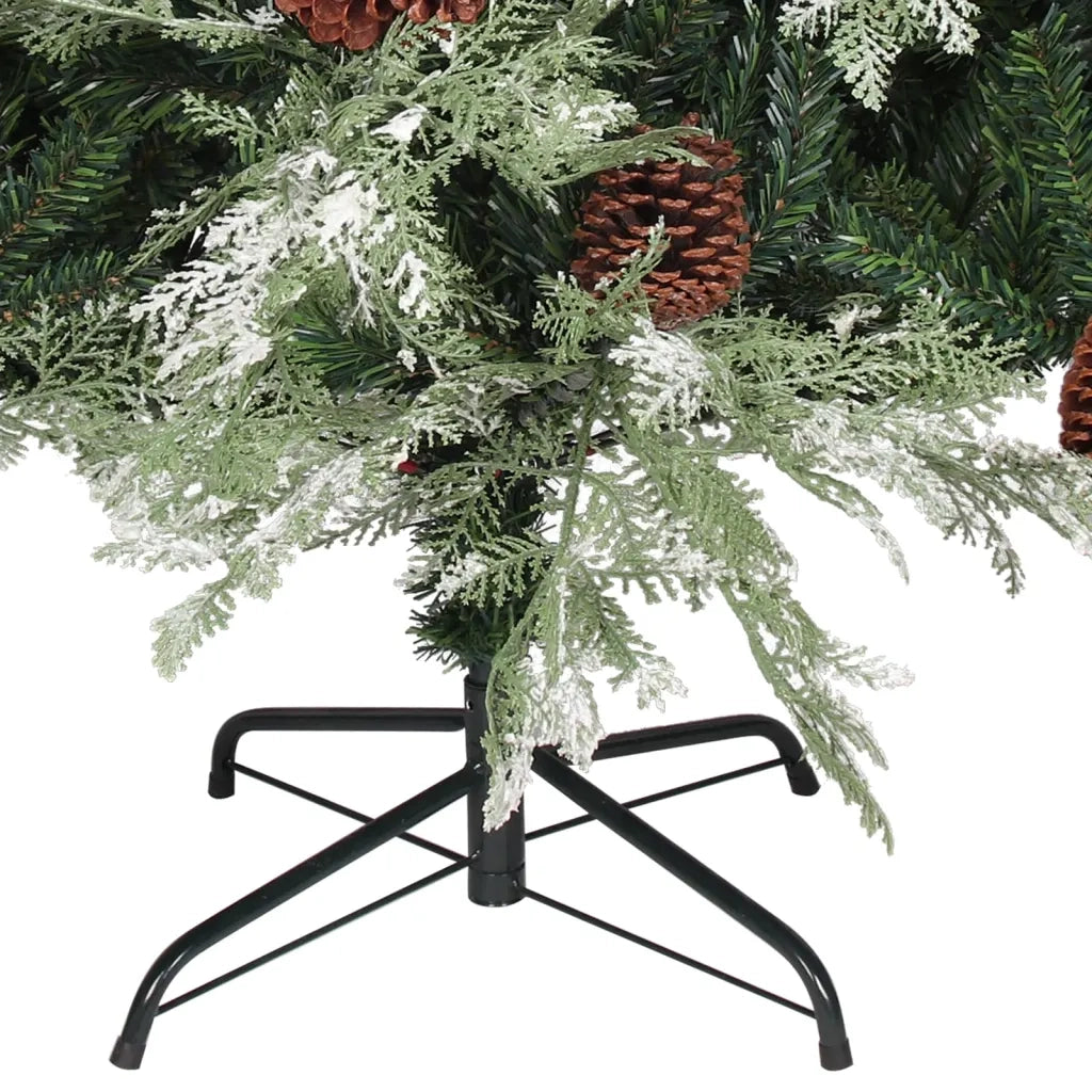 Albero di Natale | Decorazioni natalizie con Luci e Pigne Verde e Bianco 225cm PVC e PE