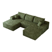 Divano angolare modulare con chaise longue; schiuma ad alta elasticità; in velluto a coste verde