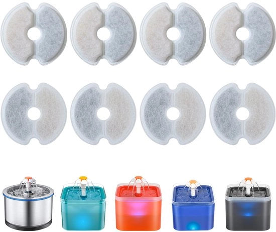 Set di sostituzione filtro per fontaniera per gatti 8 pezzi, filtro per fontaniera per gatti con filtrazione a tre stadi, filtro di sostituzione per fontaniera per gatti da 2L/2,5L
