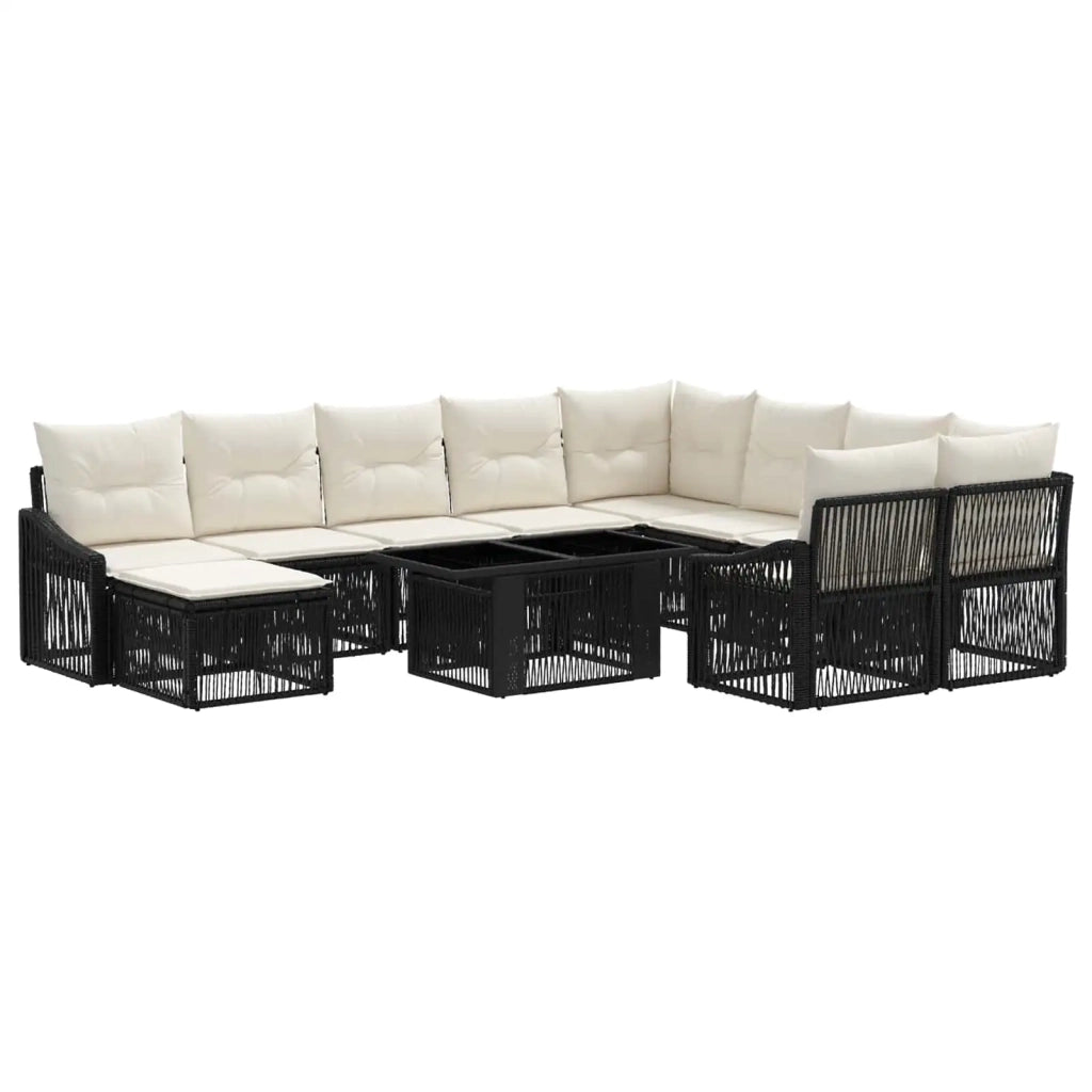 Set Divano da Giardino 11 pz Nero e Bianco Crema polyrattan 3437341