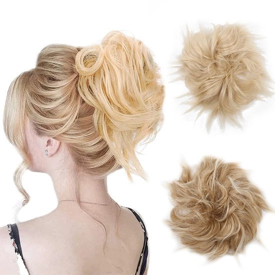 Haar Accessoio 2 Pezzi - Accessoio per Capelli con Elastico - Buns Voluminosi e Scompigliati - Estensioni di Capelli Sintetiche - Adatto per Ogni Forma di Volto - Fibre Resistenti al Calore - Accessoio per Capelli a Nodo
