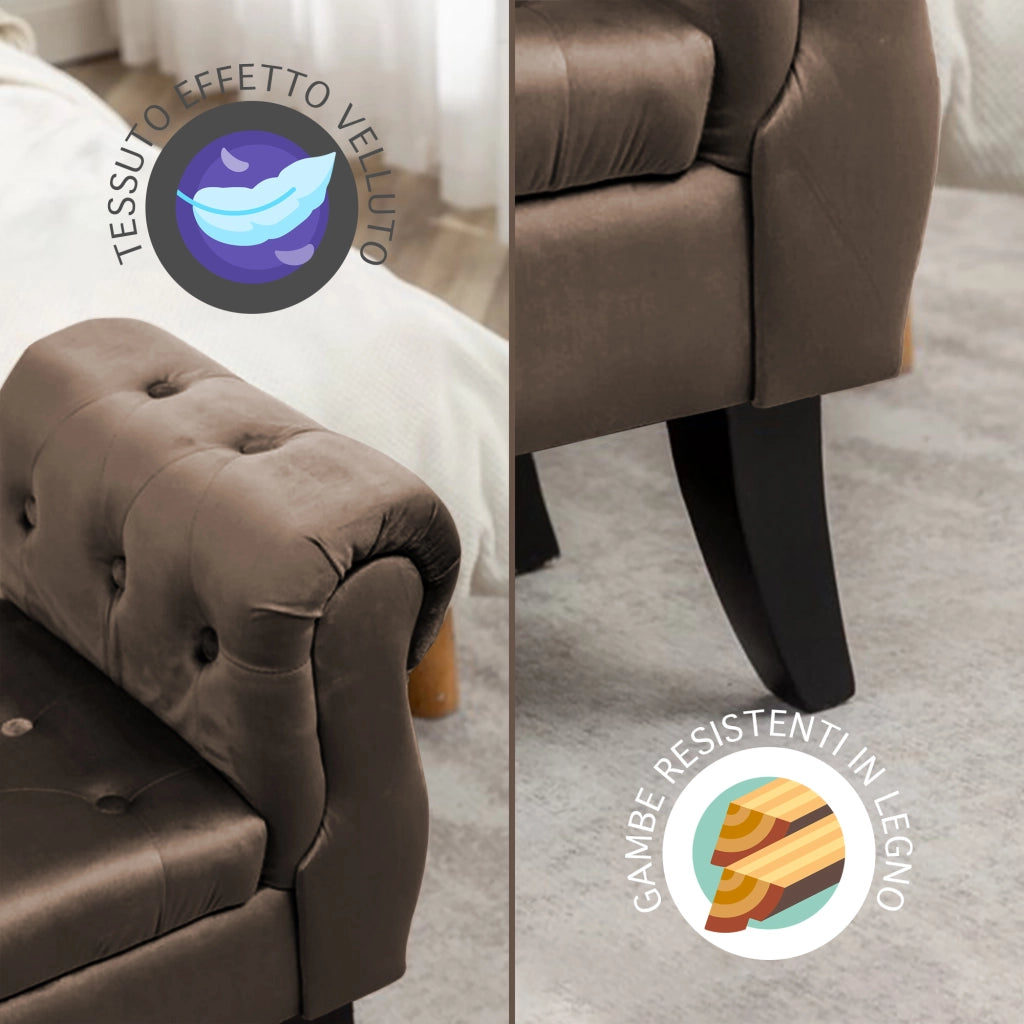 Divanetto In Velluto Panca Contenitore Pouf PortaOggetti Panca Sgabello A Pie Di Letto Cassapanca Ingresso Legno Massello Panchina - Testa di moro