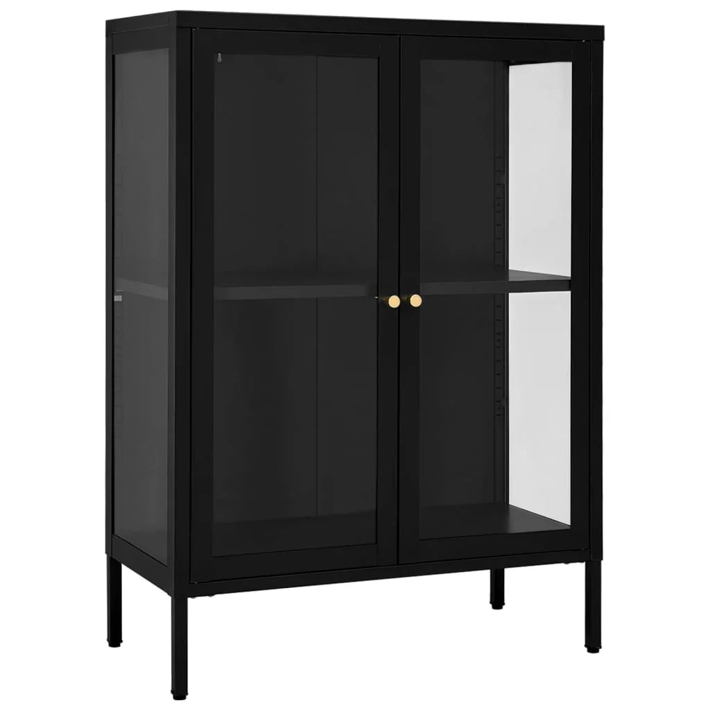 Buffet credenza cassettiera armadio mobile contenitore organizer per cucina soggiorno salotto 75 x 35 x 105 cm acciaio e vetro nero 02_0036120