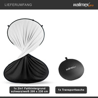 Fondale fotografico pieghevole 2in1 bianco/nero 200 x 230 cm, con anello elastico e borsa da trasporto, per studio fotografia