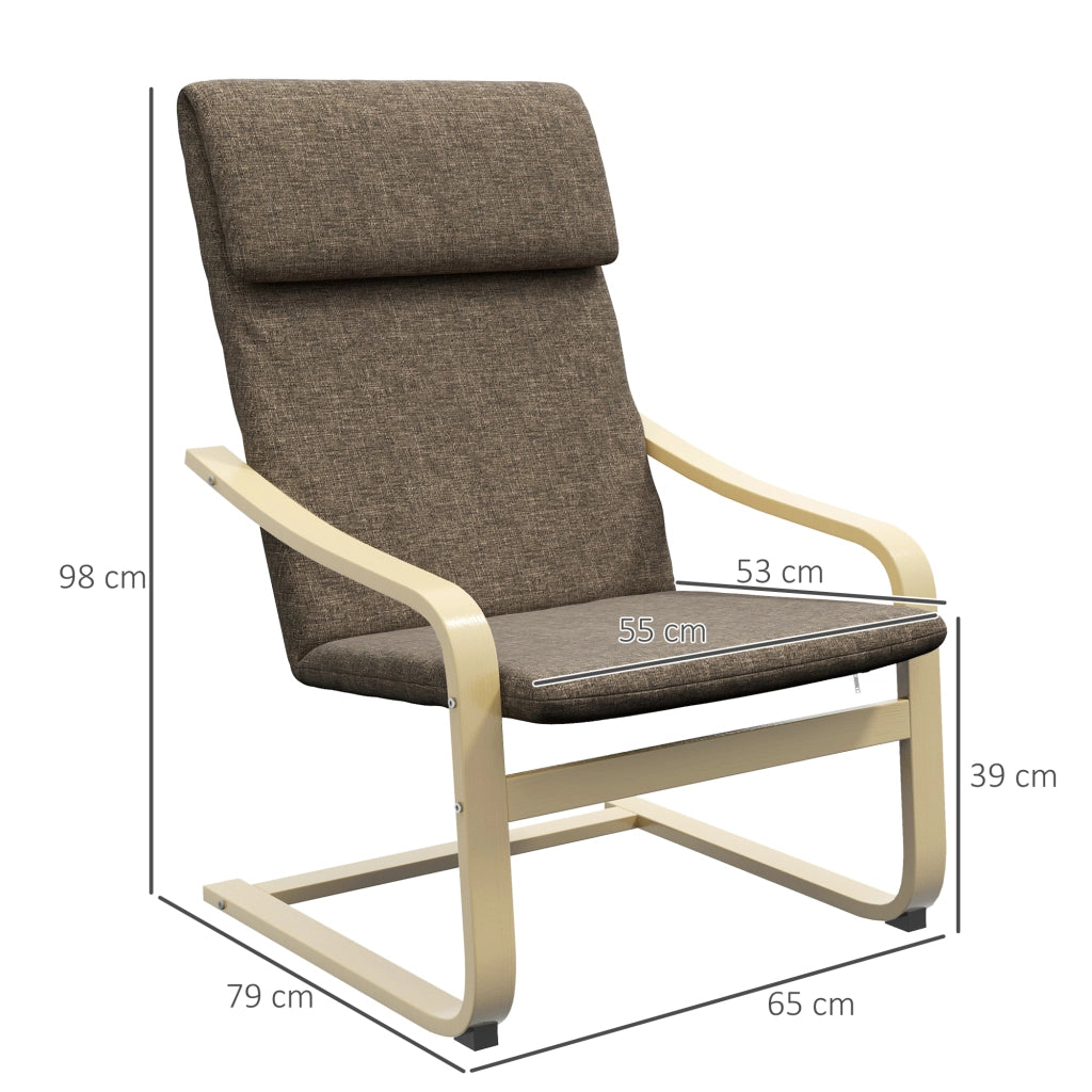Poltrona con Schienale e Braccioli ¨C Minimal ¨C Tessuto, Legno, Marrone Naturale