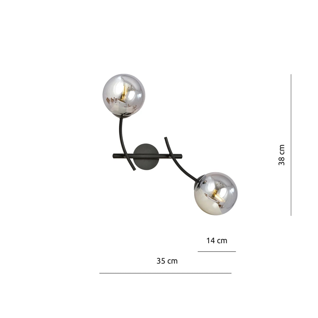 Applique Moderna 2 Luci Oceano In Acciaio Nero Bracci Regolabili E Vetro Fumè