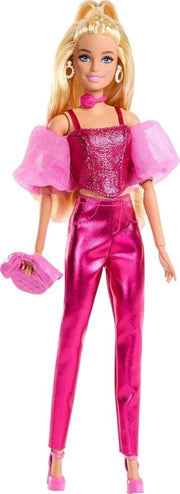 Barbie Deluxe Style Doll #5 in Metallic Pink Outfit, Blonde Hair, Sparkly Corset Top and Shiny Pants with Accessories Li