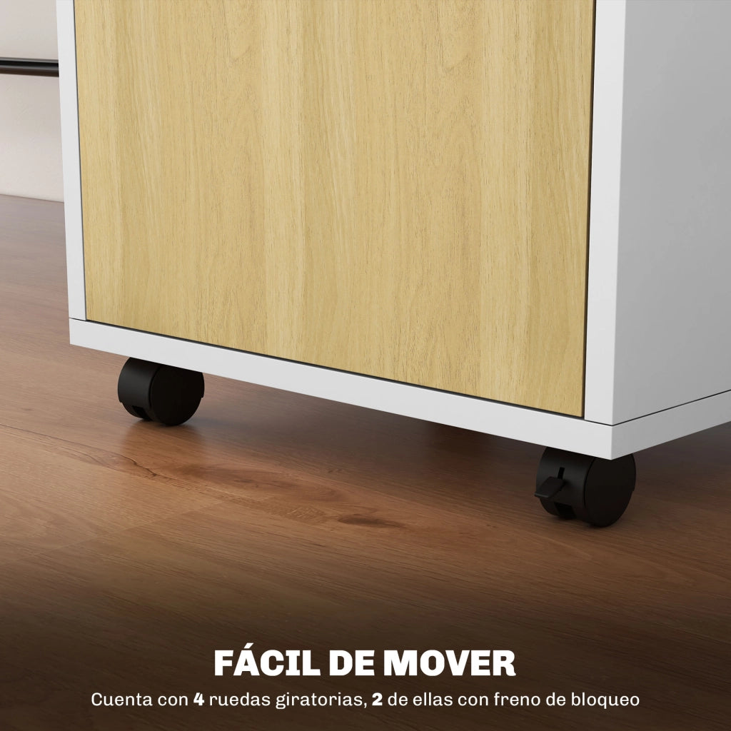 Cassettiera con Anta e Ruote per Ufficio ¨C zephmum ¨C Bianco e Naturale 40x35x60 cm