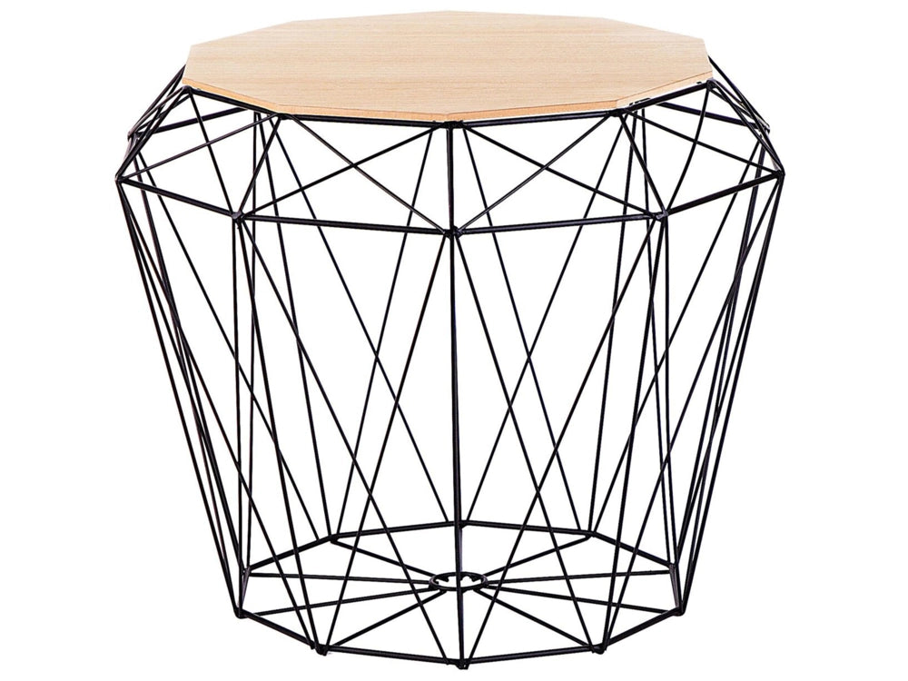 Tavolino Luce Base in Legno e Metallo Nero Piano Removibile Glam