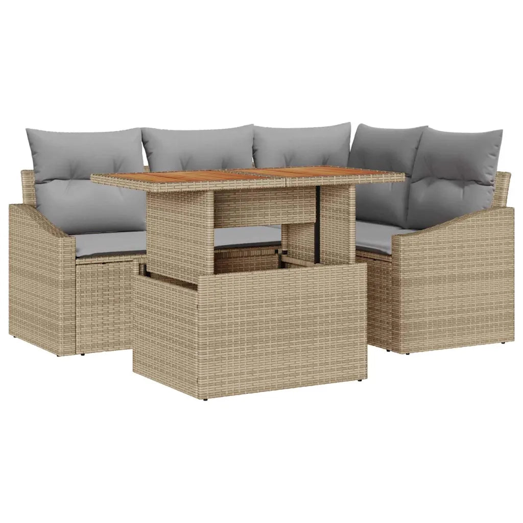 Set da Pranzo per Giardino con cuscino 5 pcs Beige e grigio