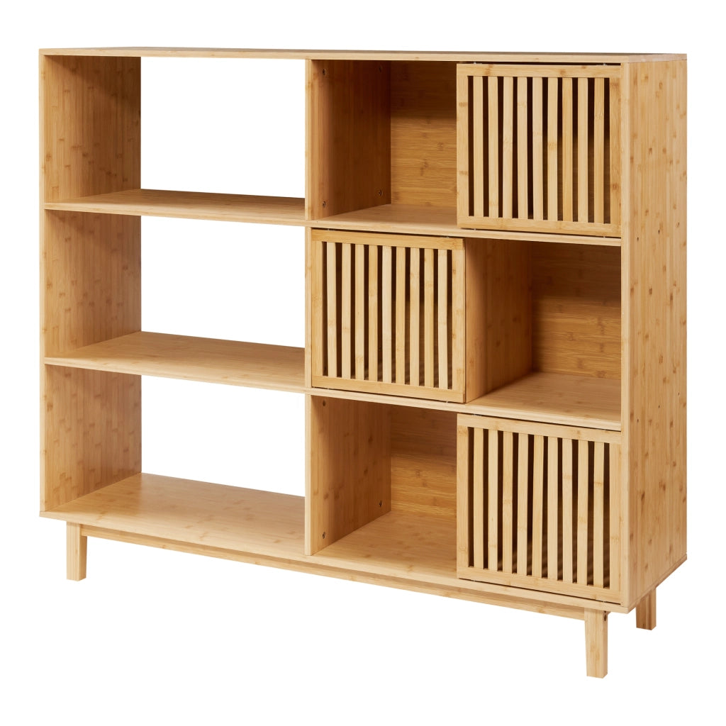Libreria Bassa Ypäjä in Bambù con Sportelli Scorrevoli 128x147x39 cm [en.casa]