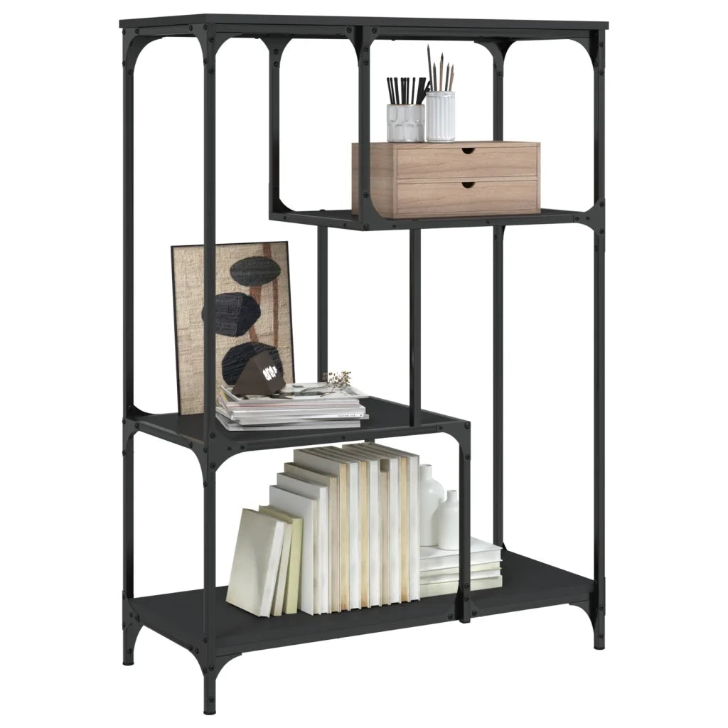 Libreria Nera 81x36x115 cm in Legno Multistrato e Acciaio 835404