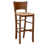 Sgabello alto da bar Lucy h 73 cm in legno color noce scuro con seduta in paglia