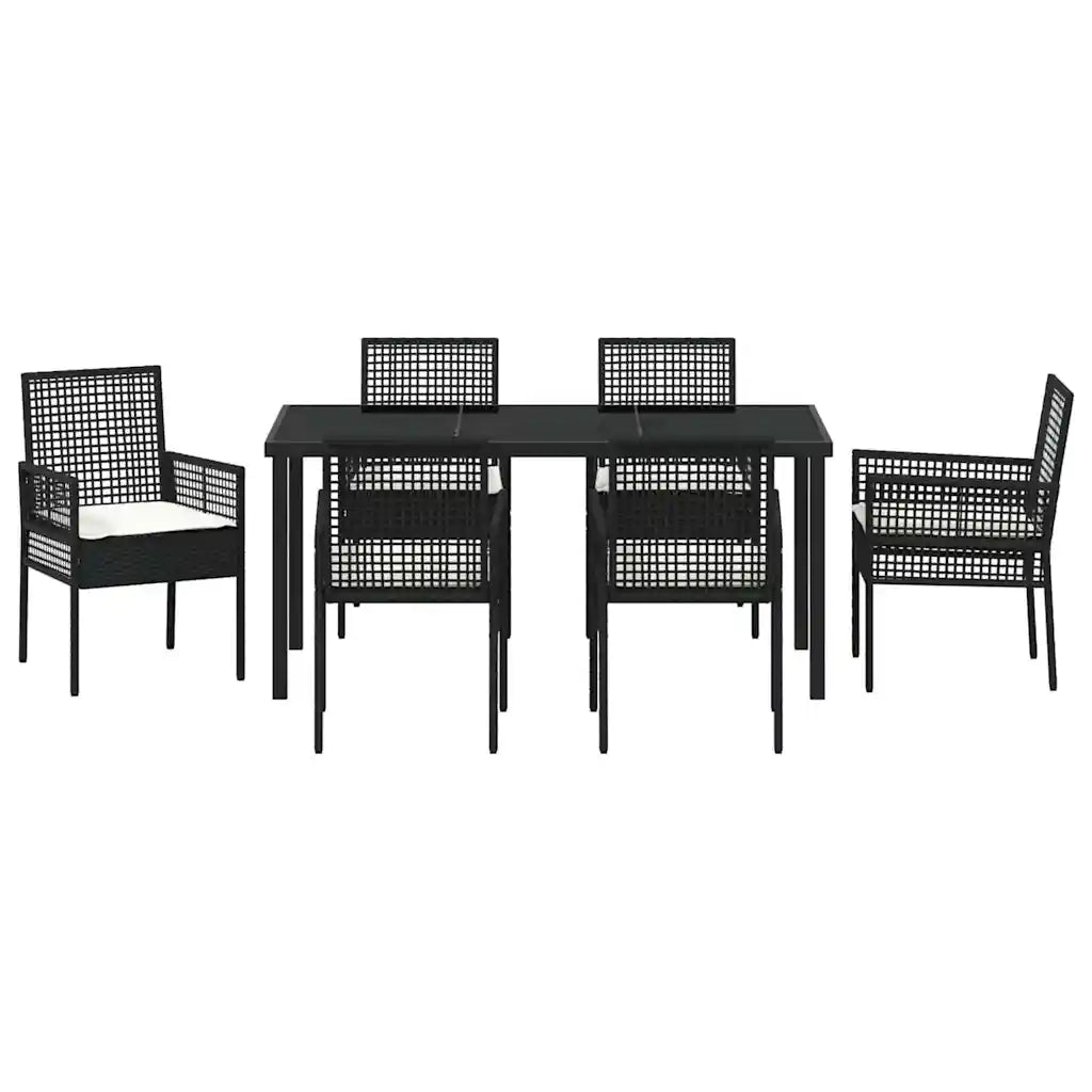 Set da Pranzo per Giardino con cuscino 7 pcs Nero polyrattan
