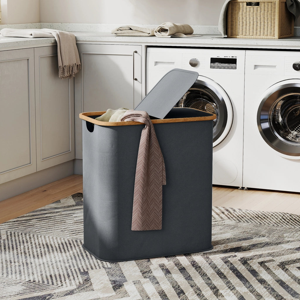 Cestino bucato doppio pieghevole 80 L ¨C zephmum ¨C grigio con coperchio