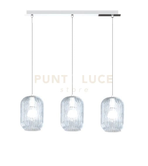 SOSPENSIONE CROMO 3 LUCI RETTANGOLARE VETRI BLU 1181CR-S3 R-BL