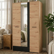 Armadio Camera da Letto Lavagnoo, Guardaroba 3 Ante Appendiabiti, 119x53 cm Marrone Rovere Nodi
