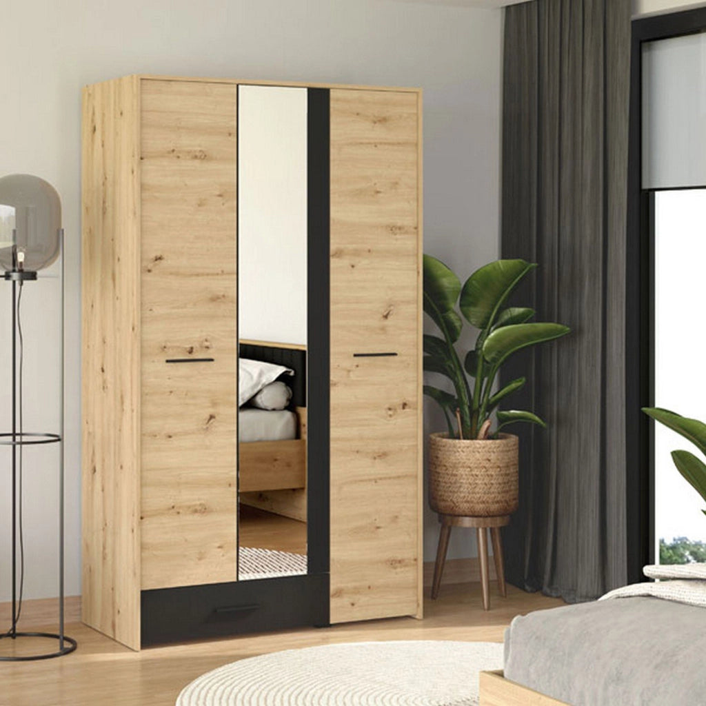 Armadio Camera da Letto Lavagnoo, Guardaroba 3 Ante Appendiabiti, 119x53 cm Marrone Rovere Nodi