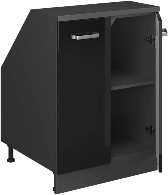 Mobile sottotetto Rion, Nero lucido, 60 x 81.6 cm con 2 porte, carcassa 60 cm profondità, adatto per il salvaspazio sotto tetti spioventi