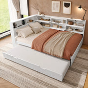 Daybed con letto estraibile 140x200 cm; testiera con vano contenitore e USB/Type-C; bianco