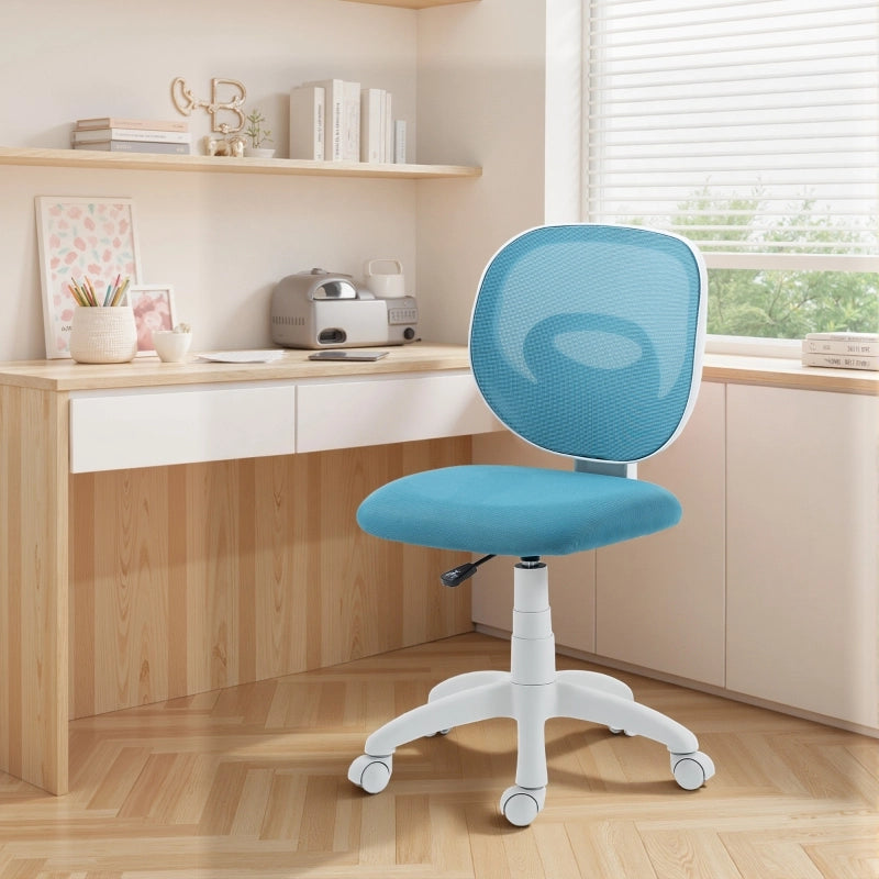 Sedia da ufficio ergonomica con schienale a C in rete seduta in schiuma altezza regolabile base girevole e ruote blu