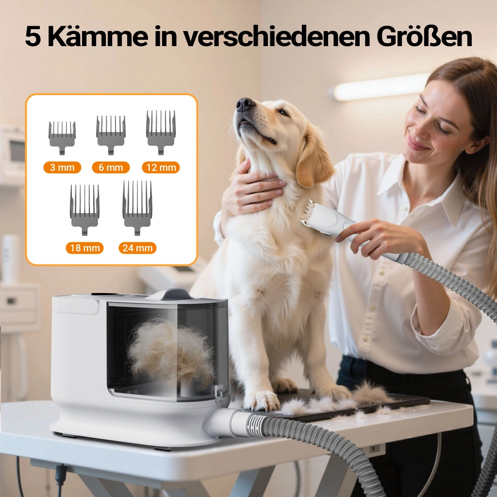 Fudajo Set per toelettatura di animali domestici 6 in 1, aspira peli per cani e gatti, tosatrice per cani, con accessori per la cura del pelo, colore bianco