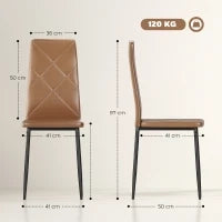 Set di 6 Sedie da Pranzo Moderne con Schienale Alto in Finta Pelle e Acciaio, 41x50x97 cm, Marrone