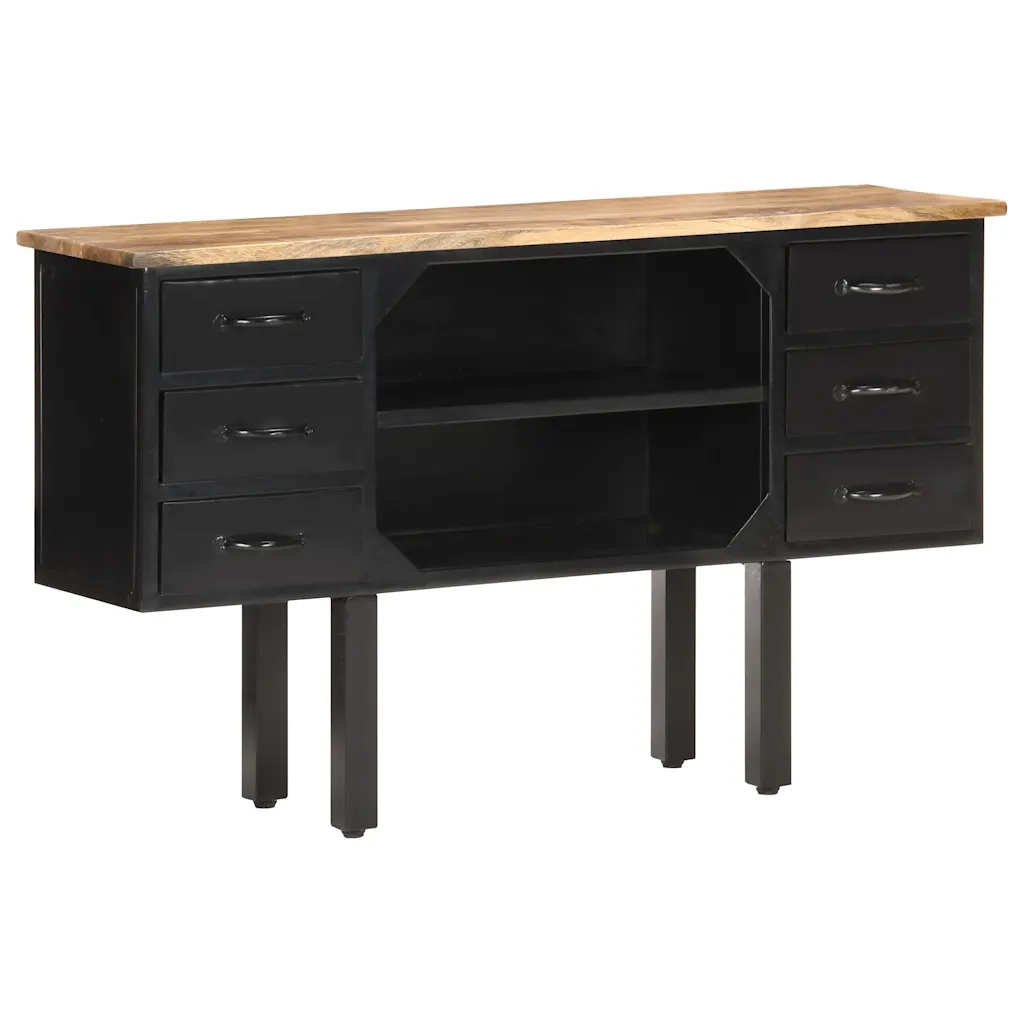 Credenza-Buffet-Armadio da cucina 110x30x65 cm in Massello di Mango Grezzo e Acciaio