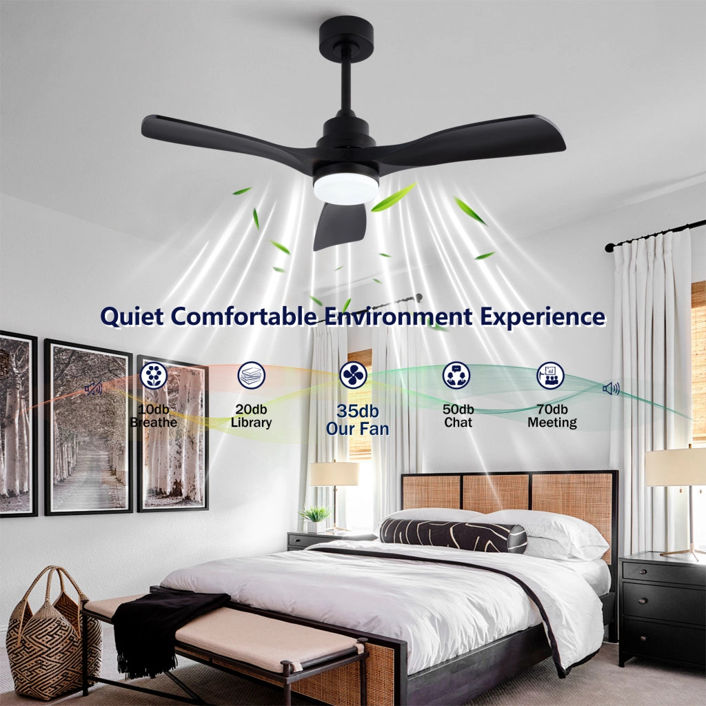 Ventilatore da soffitto nero con luce 107 cm 3 pale telecomando motore dc silenzioso reversibile memoria stile fattoria 220v