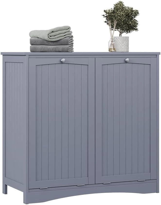 armadietto da bagno con portabiancheria Bianco, Grigio, 83 x 80 cm con 2 cesti per la biancheria, per la selezione e la conservazione della biancheria in bagno
