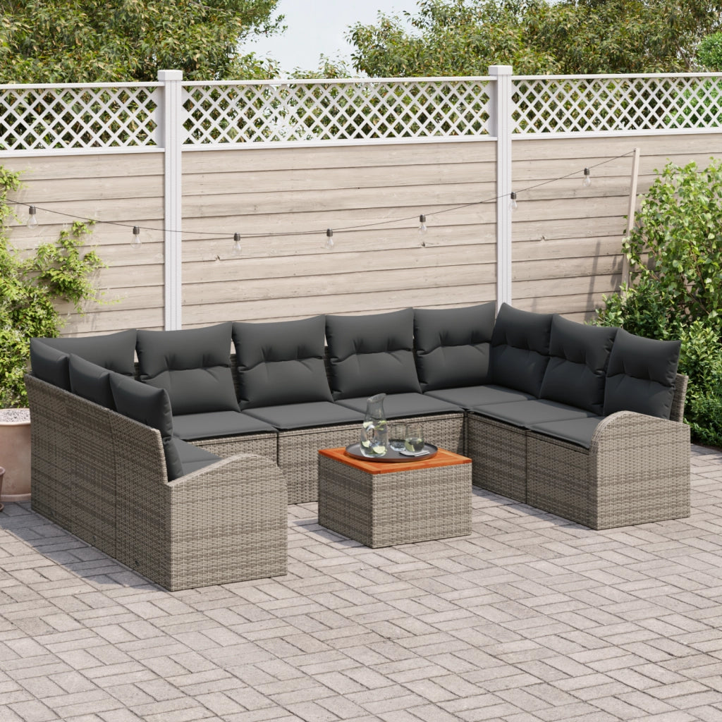 Set Divano Giardino 10 pezzi con Cuscini Grigio Polyrattan Acacia