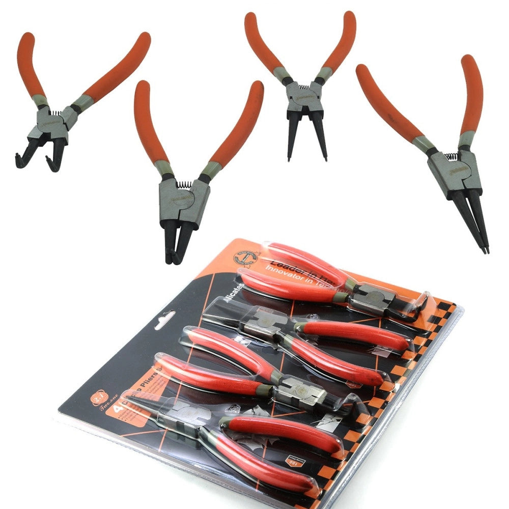 Trade Shop - Set 4 Pinze Circolari Anelli Elastici Interni Esterni 180mm Dritte E Angolo 90° -