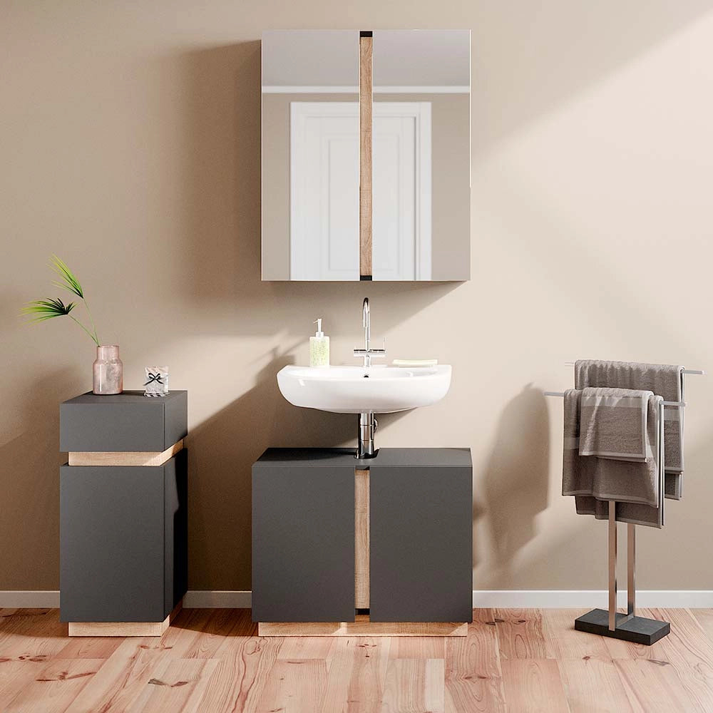 Vicco Set di mobili da bagno Antracite 3 parti, con mobile midi