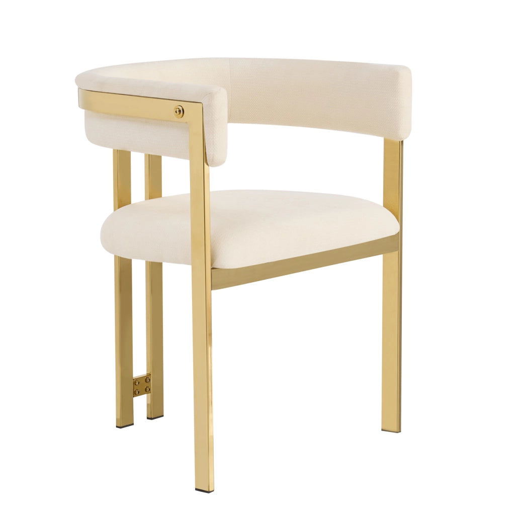 Set di 6 sedie 60.0x50.0x76.0 cm con schienale semicircolare in chenille beige e oro