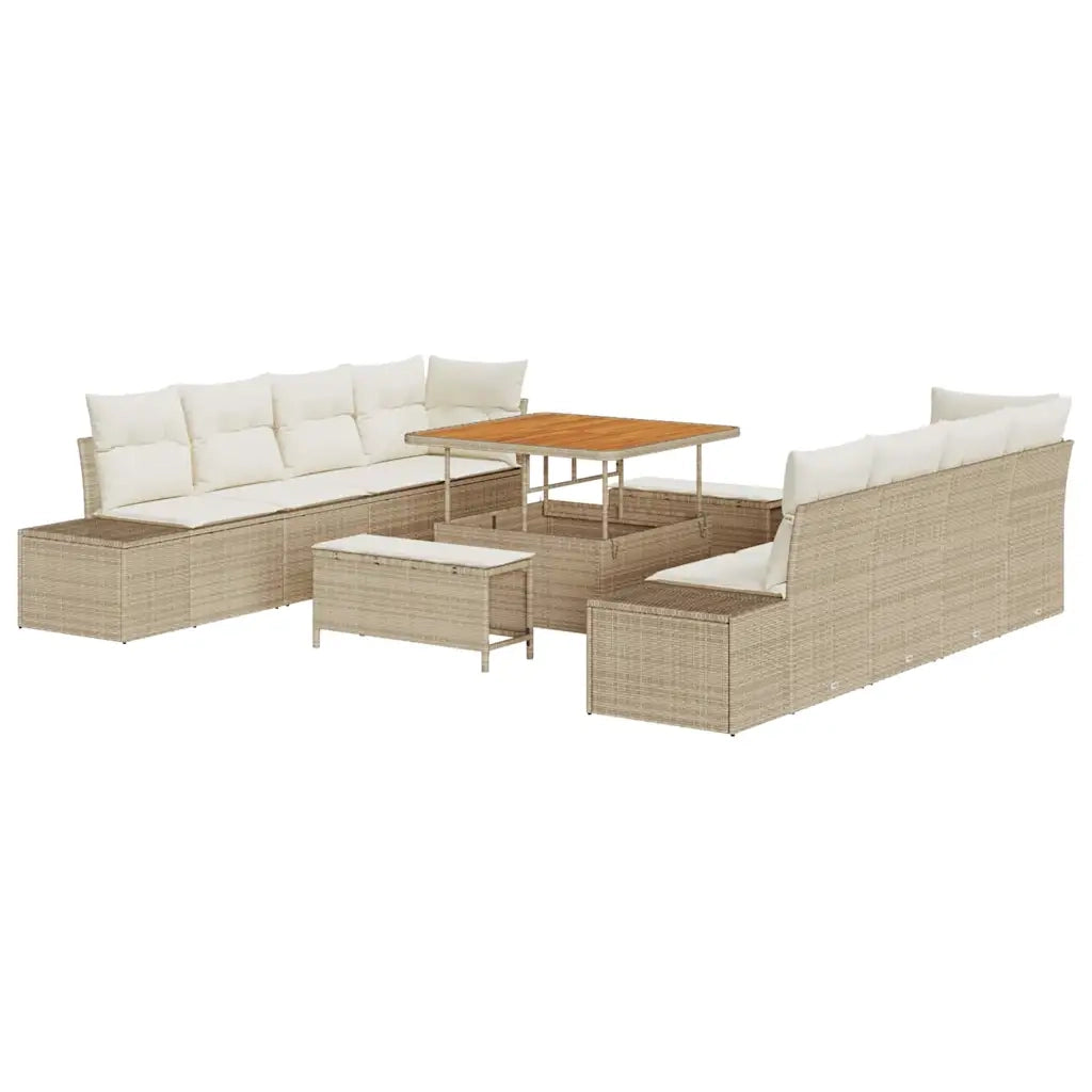 Set Divano da Giardino con cuscino 11 pcs Beige Poly Rattan