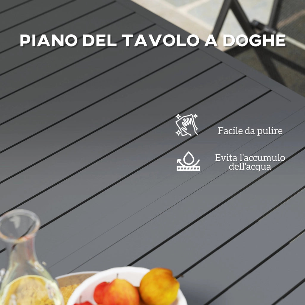 Tavolo da Giardino Allungabile Meccanismo a Farfalla 160-220x90x73 cm per 6-8 Persone in Alluminio Grigio