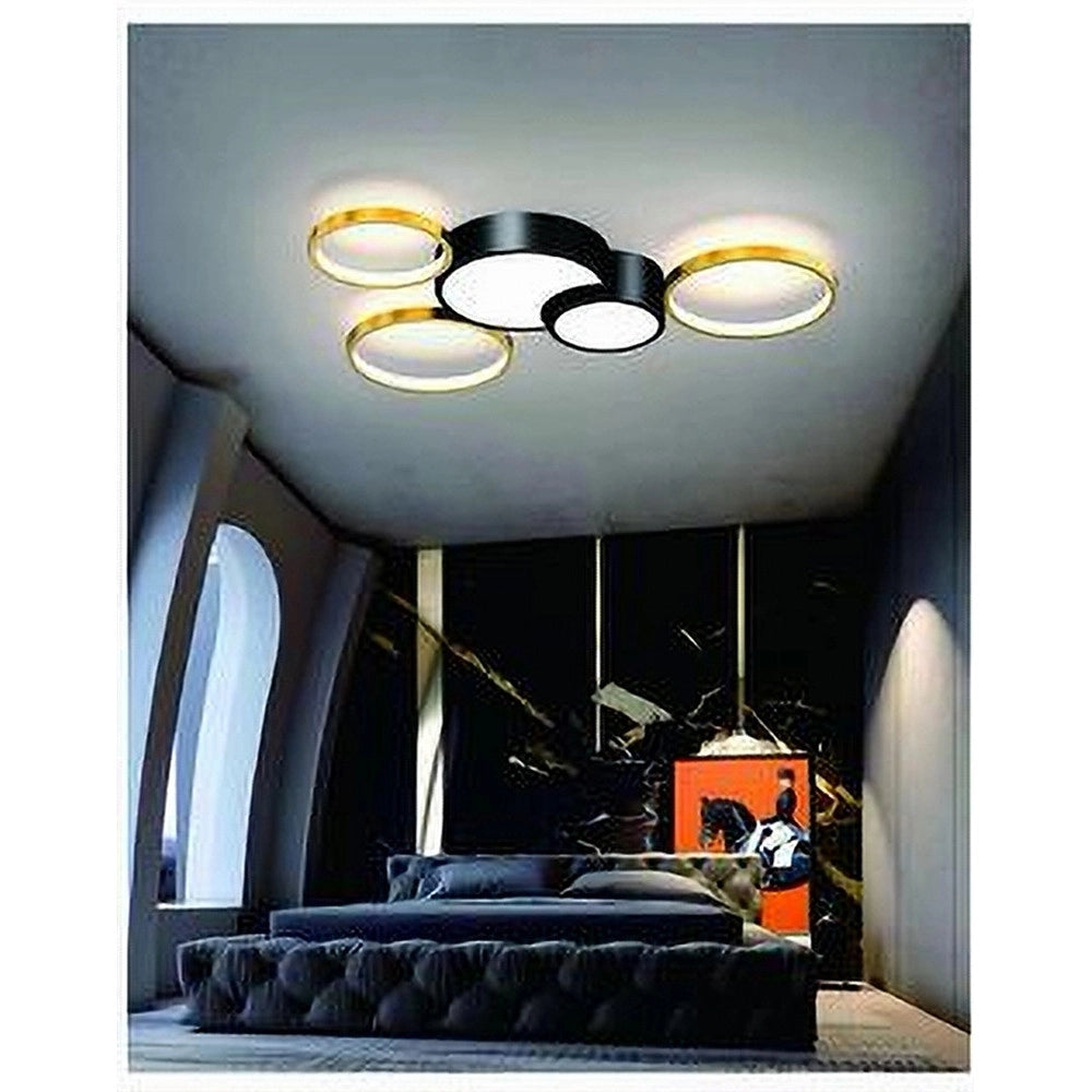 Trade Shop - Plafoniera Led 48w 5 Cerchi Oro Nero Lampada Da Soffitto Moderno Luce 6500k 71022 -