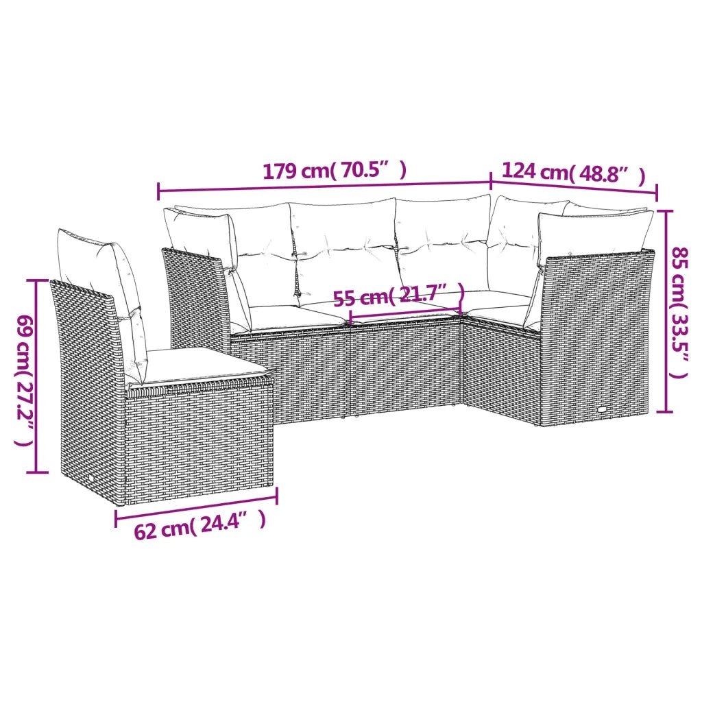 Set Divani da Giardino 5 pz con Cuscini in Polyrattan Nero 3217636