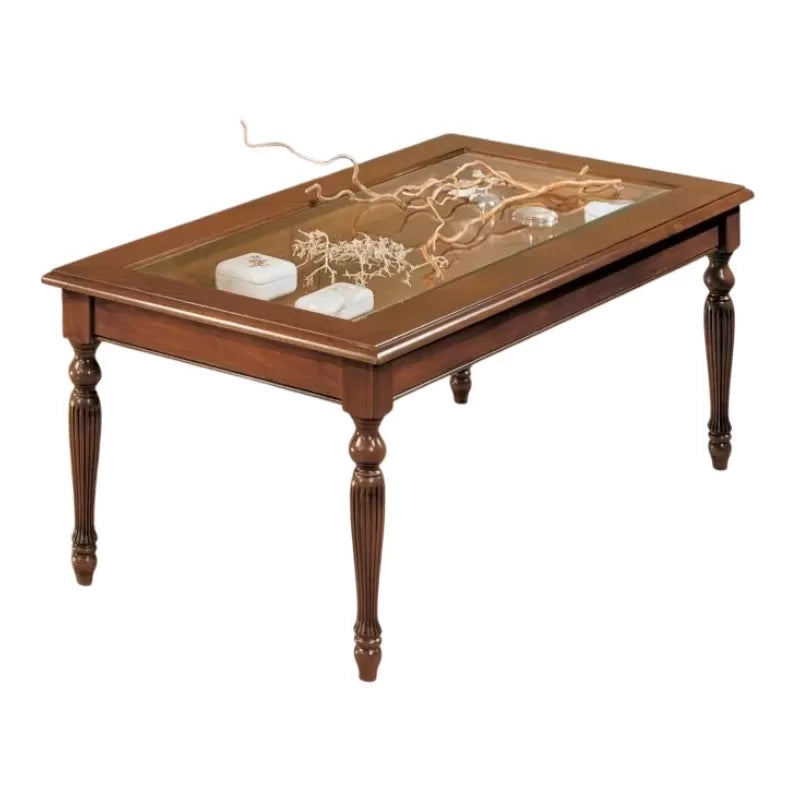 Tavolino bacheca ribalta rettangolare vetro legno bassano 100x50x48 - Mobili 2G