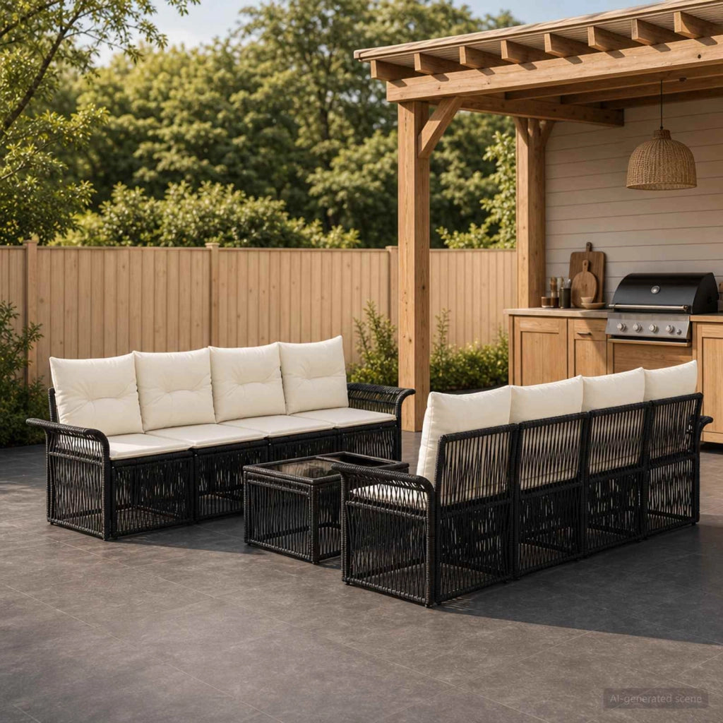 Set Divano da Giardino 9 pz Nero polyrattan 3434773