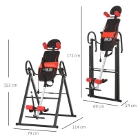 Panca a Inversione con Angolo e Altezza Regolabile e Poggiatesta, in Acciaio e Plastica, 79x114x153 cm, Rosso e Nero