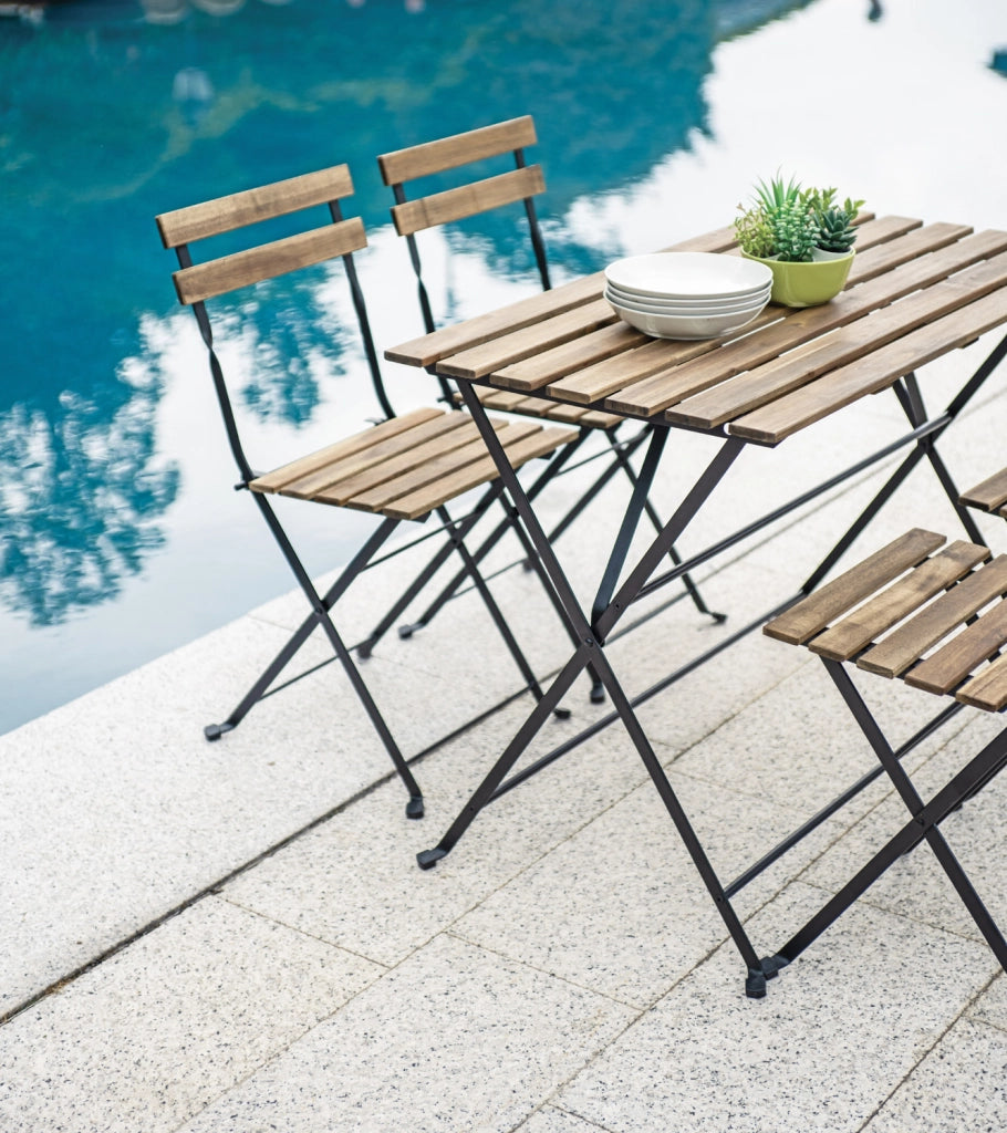 Cheonda - Set Bistrò In Ferro E Acacia Fsc Scura - 4 Sedie E Un  Tavolo 100X54 Cm 2 Pz