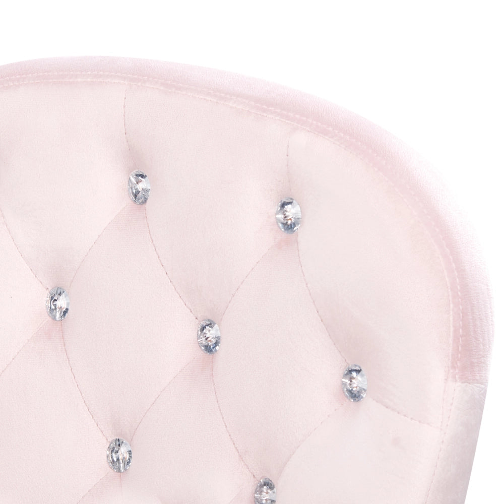 Sedia da ufficio in velluto rosa con cristalli e altezza regolabile e schienale trapuntato stile retrò moderno